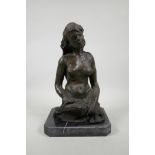 After A. Leonard, bronze bust of a female nude, 13½" high