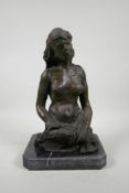 After A. Leonard, bronze bust of a female nude, 13½" high