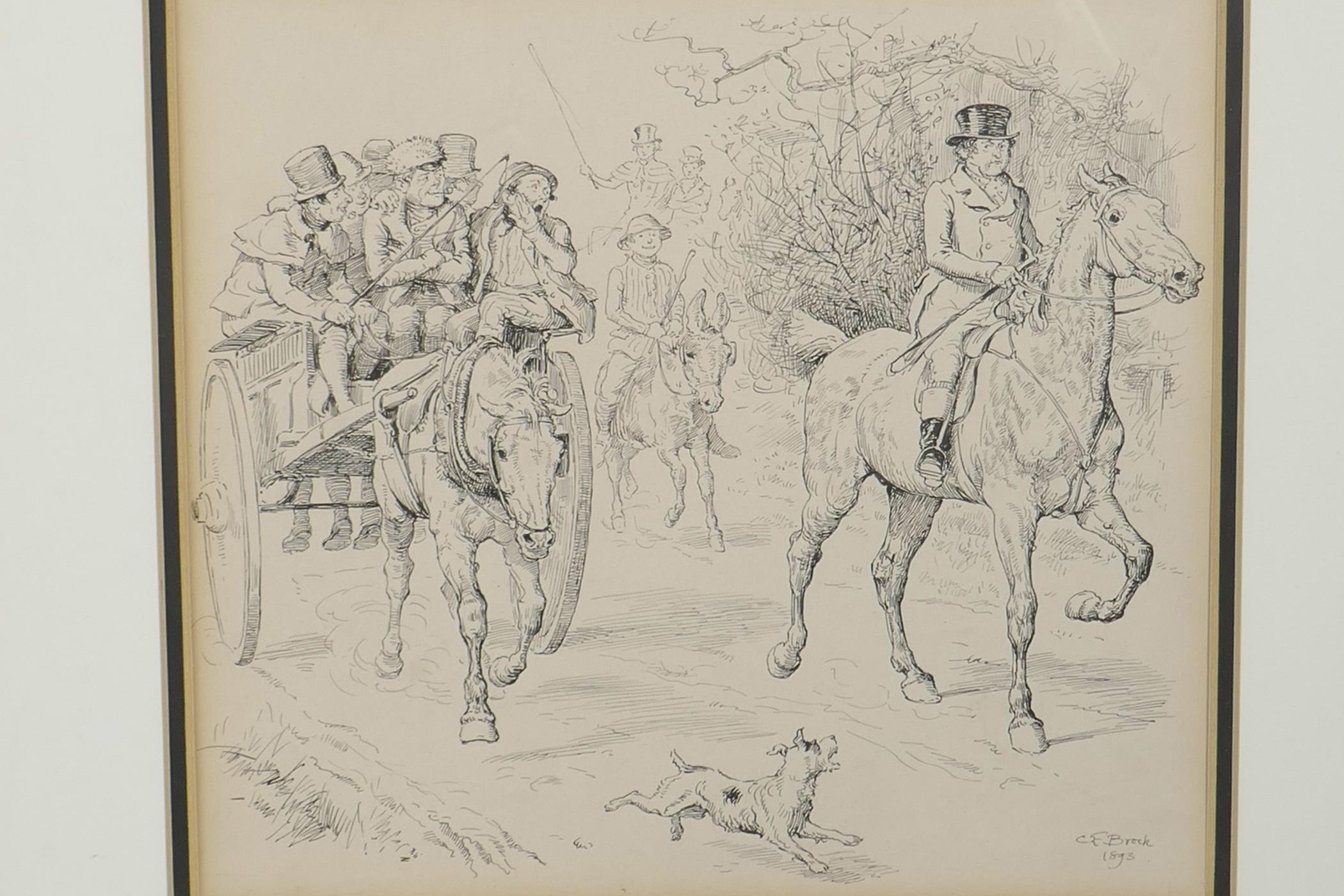 Charles Edmond Brock, figures with horse drawn cart, signed ink drawing, togther with a