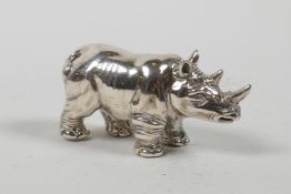 A sterling silver rhinoceros, 1½" long