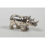 A sterling silver rhinoceros, 1½" long