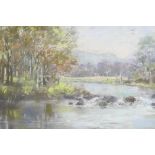 Susan Dakakin, Arundel stream, pastel landscape, 19" x 13"