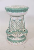 A glazed terracotta garden seat with Chinese style dragon decoration, 20" high