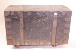 A C19th pine and iron strapped travelling chest, 39" x 22" x 22"