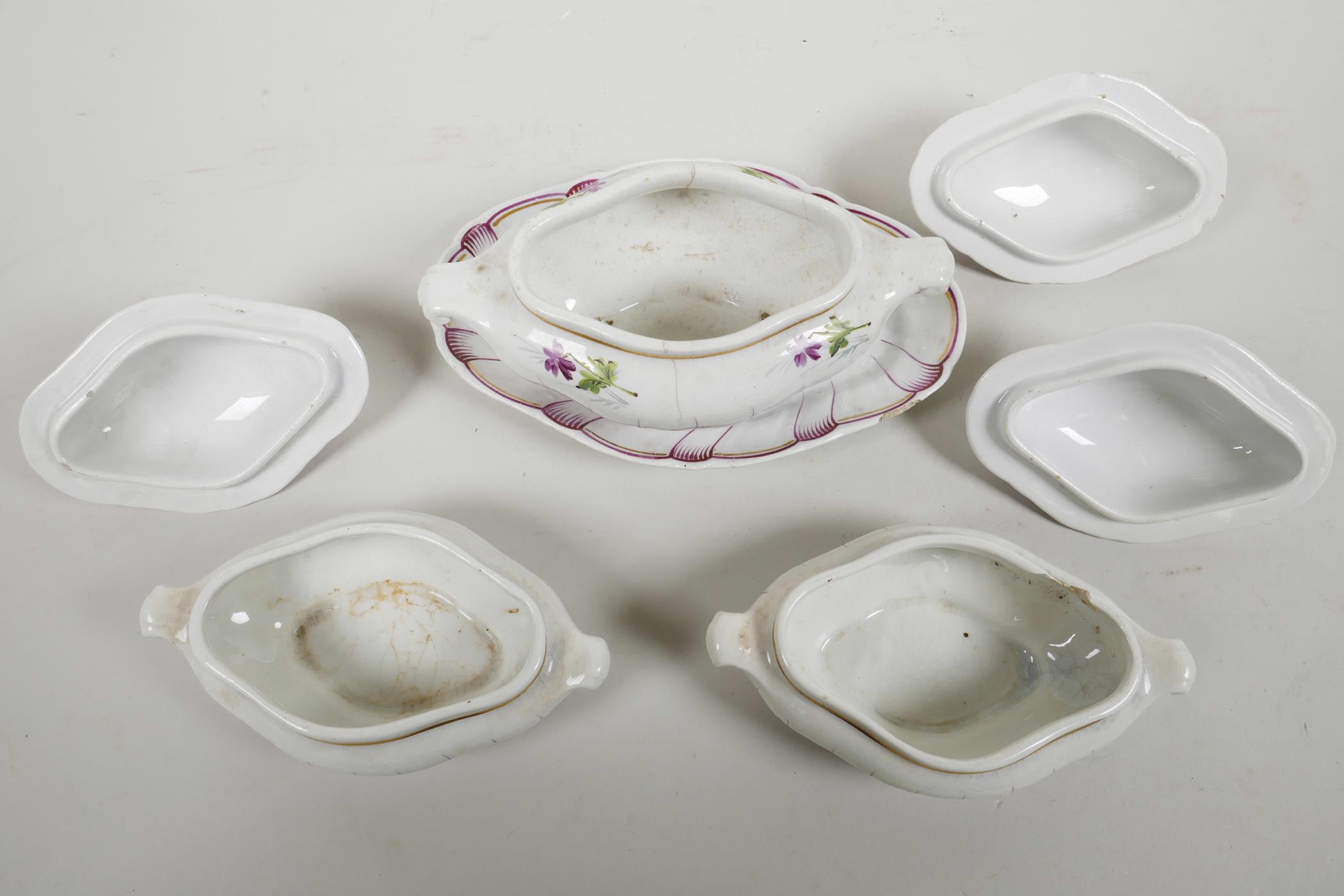 A late C19th Continental child's miniature porcelain part dinner service with scalloped rims and - Image 7 of 8