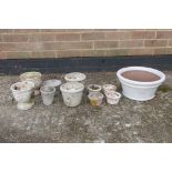 A quantity of small terracotta pots, A/F, largest 13½" diameter x 6½" high