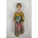 A Chinese carved and painted wood holder in the form of a votive figure, 16½" high, A/F