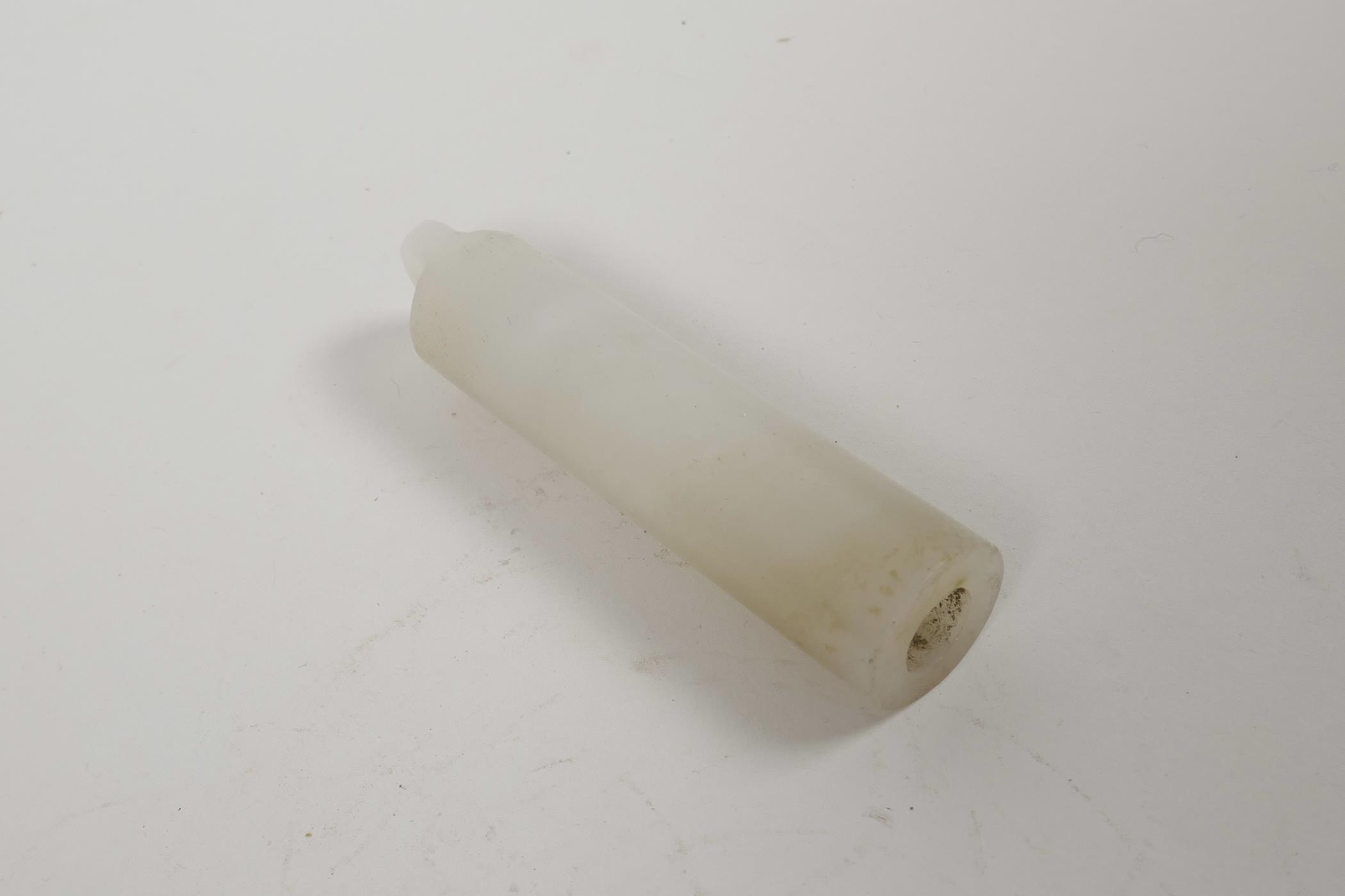 A Chinese white jade toggle, 3½" long - Image 2 of 2