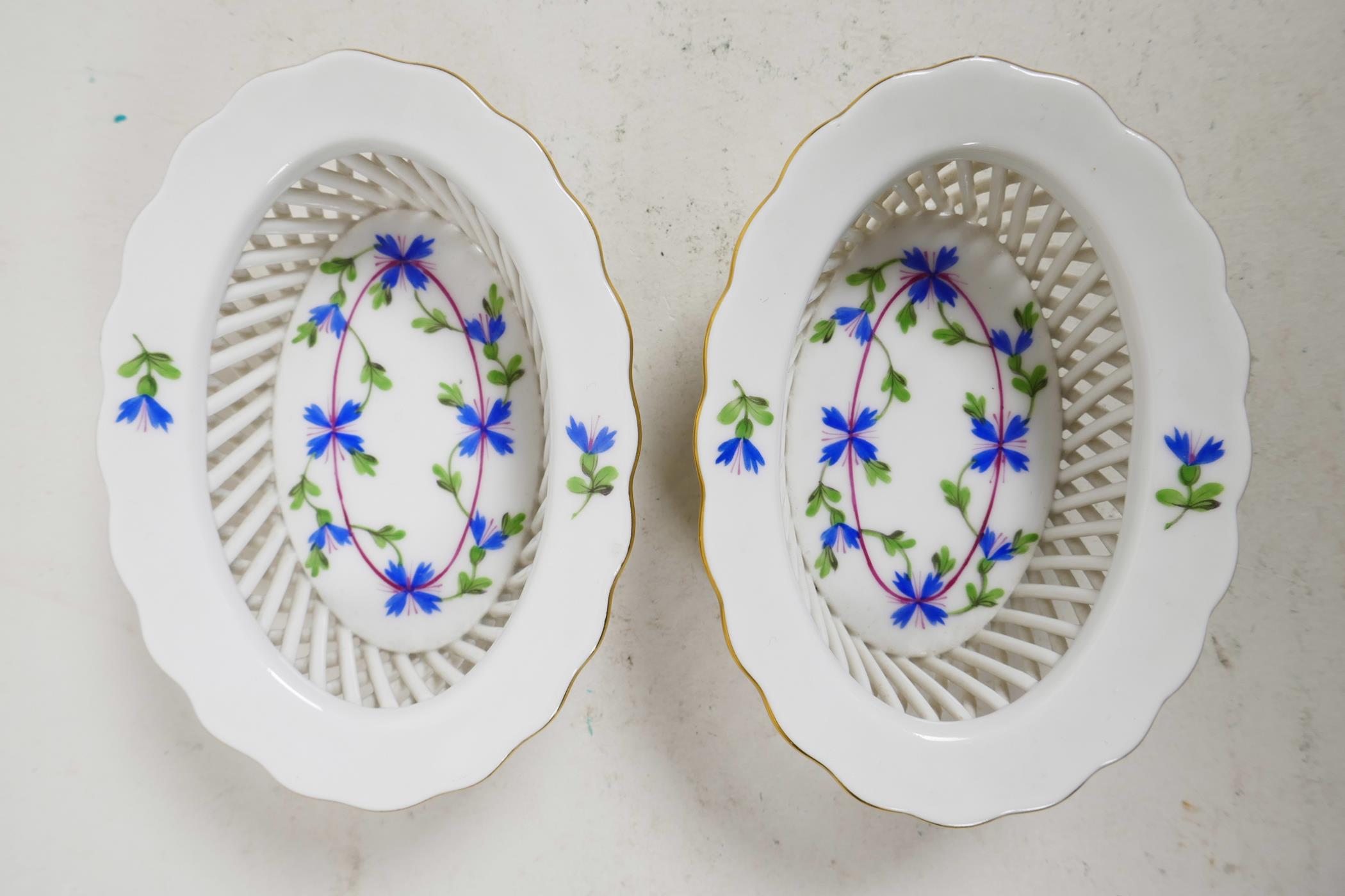 A pair of Herend basket dishes in the cornflower Blue Garland pattern, stamped and impressed to base - Image 2 of 7