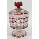 A Bohemian flash cut ruby and clear glass sweet jar and cover on pedestal base, 7" high