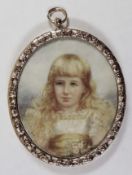 Eleanor Frances Wardlow (British, 1866-1902), a cased portrait miniature of 'A fair haired little
