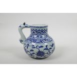 A Chinese blue and white porcelain wine vessel with scrolling lotus flower decoration, six character