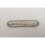 A fine Art Deco white metal, diamond and seven seed pearl bar brooch, 2¼? long, 7.2g