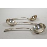 Three Georgian and Victorian sterling silver soup ladles; one by Chawner & Co (George William