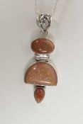 A 925 silver and gold stone pendant necklace, 2½" drop