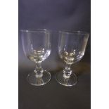A pair of Georgian clear glass rummers on knop stems, 6" high (manufacturer's faults)