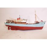A scratch built wood scale model of the trawler Crew Quest, no M116, length 37", beam 8"