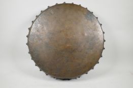 An oriental bronze gong/barrel cover, 18½" diameter