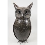 A welded metal garden figurine of an owl, 15" high