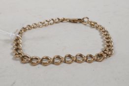 A 9ct rose gold chain bracelet, 12.5g, 7" long