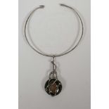 A Danish silver plated pendant choker, set with agate, designed by Jacob Hull for Buch &