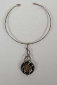 A Danish silver plated pendant choker, set with agate, designed by Jacob Hull for Buch &
