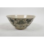 A studio pottery bowl decorated with a Chinese pattern, 6½" diameter