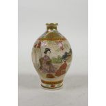 A Japanese Satsuma spill vase decorated with geisha and their suitors, signed to base, 3½" high