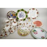 A quantity of decorative porcelain including Royal Albert Old Country Rose mugs and calendar