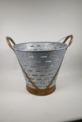 A galvanised olive bucket, 14" high, 16" diameter