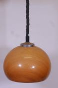 An Italian Roley perspex pendant ceiling lamp with pull down movement, dated 1976, 13" diameter