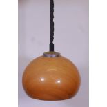 An Italian Roley perspex pendant ceiling lamp with pull down movement, dated 1976, 13" diameter