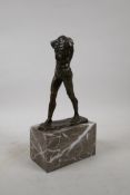 A bronze figural male nude sculpture, 9½" high