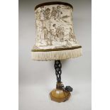 An open double twist table lamp on swept octagonal base, comes with shade, 26½?