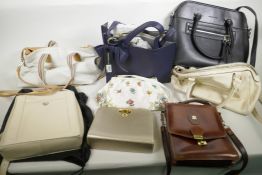 A collection of vintage handbags including David Jones, Tula etc