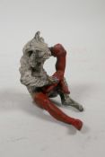 A cold painted bronze figure of Puss in Boots, 3" high