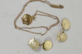 A Shell Oil company 9ct gold stone set shell pendant, on a 9ct gold chain, 3.9g, together with a