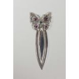 A sterling silver bookmark with butterfly finial, 2"