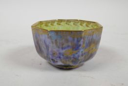 A hexagonal Wedgwood lustre bowl with Chinese gilt carp decoration, 2½" x 2½"