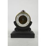 A brass cylinder barometer and fitted wood stand by Pillischer of London, 7" high