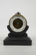 A brass cylinder barometer and fitted wood stand by Pillischer of London, 7" high