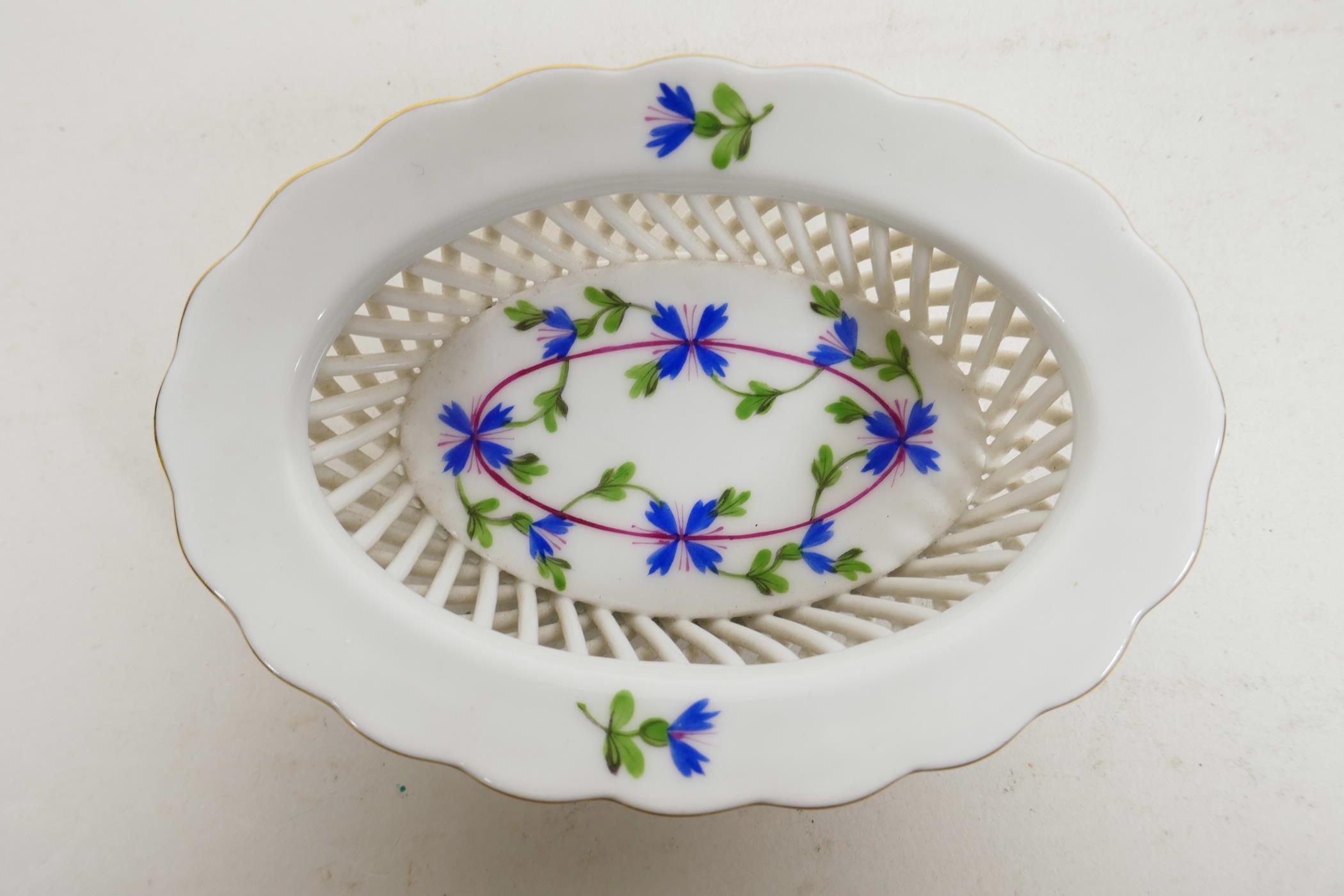 A pair of Herend basket dishes in the cornflower Blue Garland pattern, stamped and impressed to base - Image 5 of 7