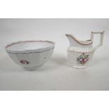A 1795 New Hall Basket pattern porcelain bowl, hand painted with floral sprays, two firing cracks,