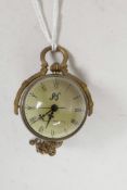 A small brass bound ball pocket clock, 3" long