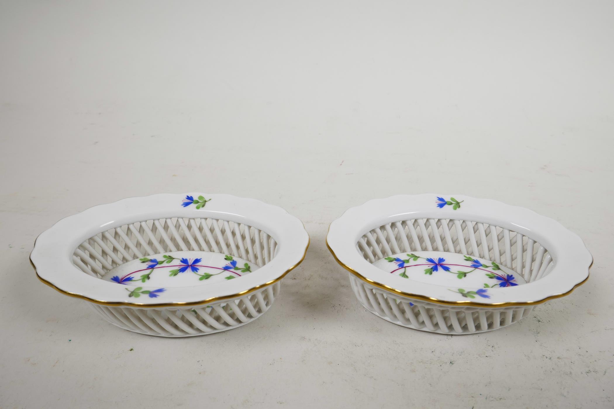 A pair of Herend basket dishes in the cornflower Blue Garland pattern, stamped and impressed to base - Image 3 of 7
