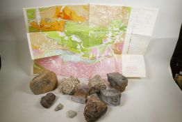 A collection of Geological Specimens together with a chart, 'The Geological Map of the Central