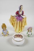 A mid C20th Paragon fine bone china figurine of 'Elise' stamped and named to base, 7" high x 5"