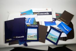 Concorde memorabilia, two presentation folders containing tickets, flight itineraries, menus etc