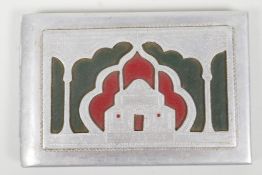 A WWII 'prisoner of war' aluminium cigarette case decorated with a mosque and map of the Western