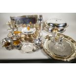 A large quantity of good quality silver plated items including tureens, platters, cocktail shaker,